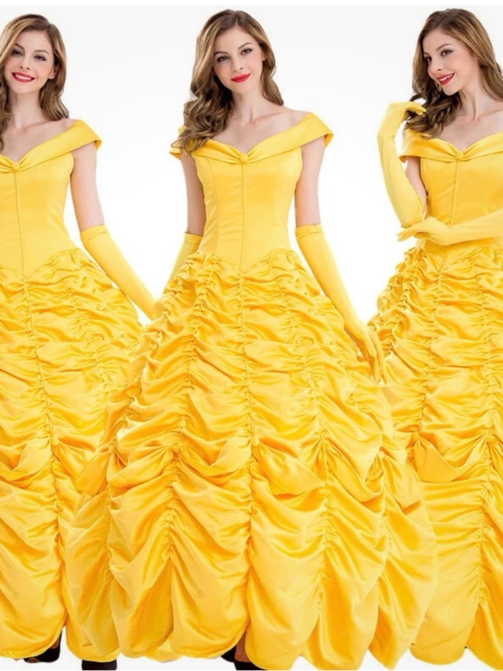 Yellow Off-Shoulder Ruched Ball Gown Dress